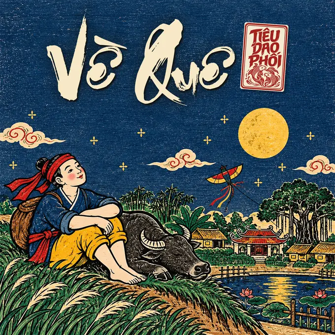 Bìa Về Quê: chàng trai tựa lưng trâu nằm ngắm trăng